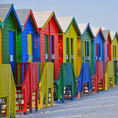 Muizenberg, gekleurde standhuisjes