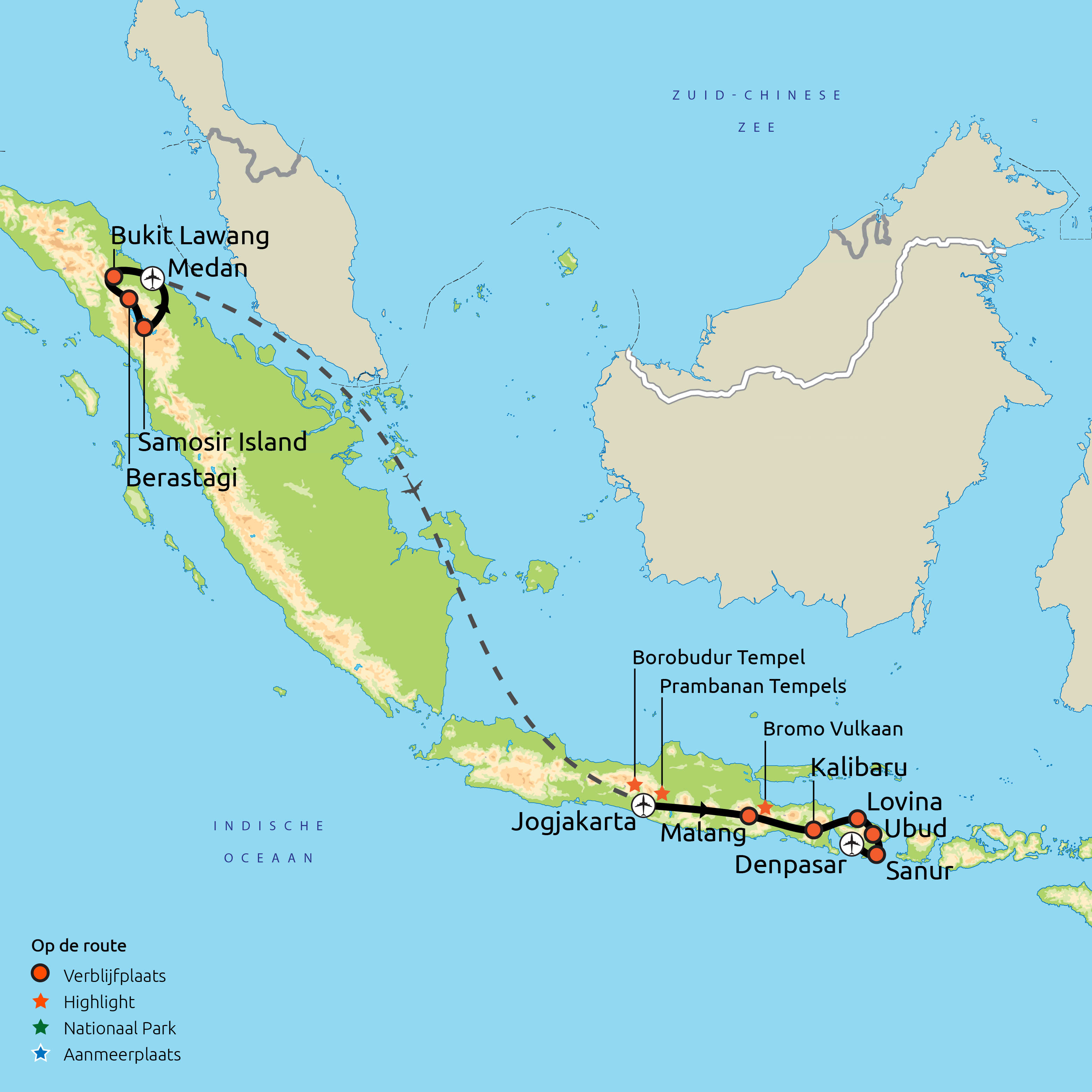 Route Familiereis Sumatra, Java & Bali
