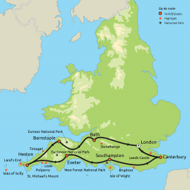 Routekaart Romantisch Zuid-Engeland