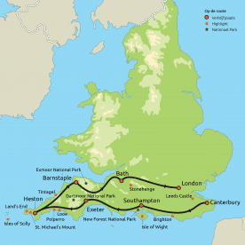 Routekaart Romantisch Zuid-Engeland
