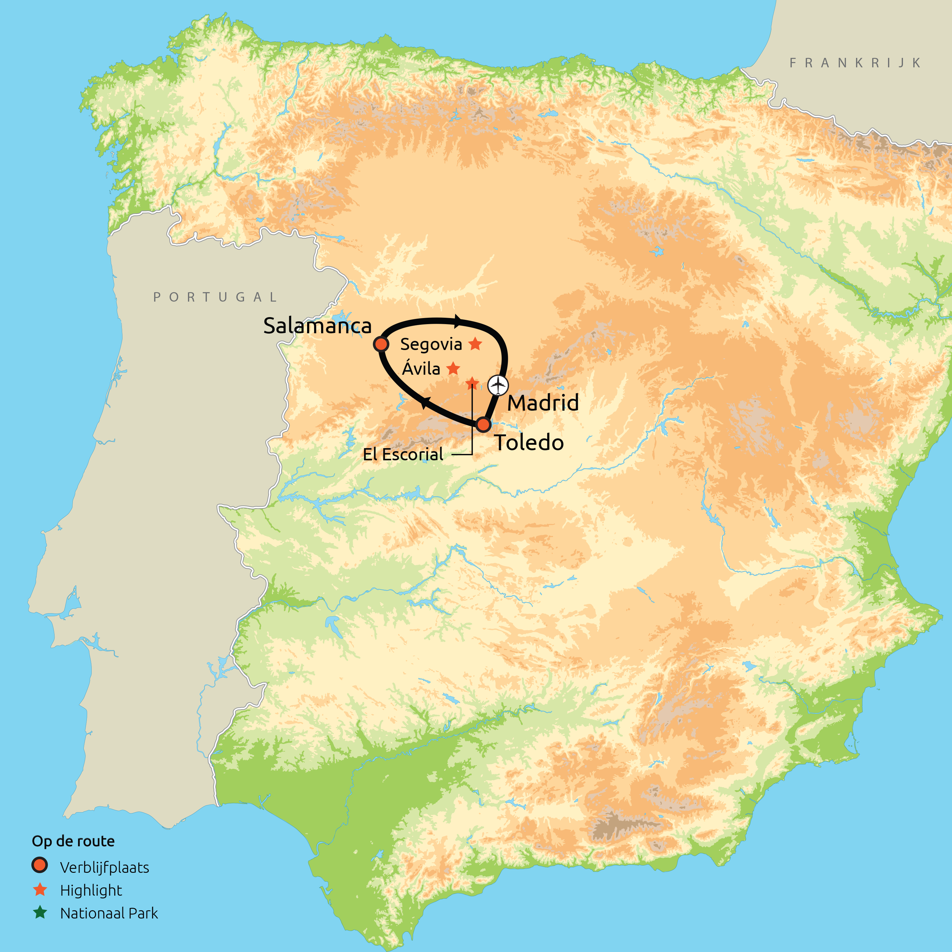 Routekaart Madrid, Salamanca & Toledo