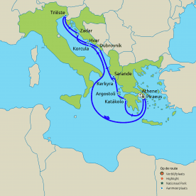 Routekaartje cruise Griekenland, Kroatië & Albanië