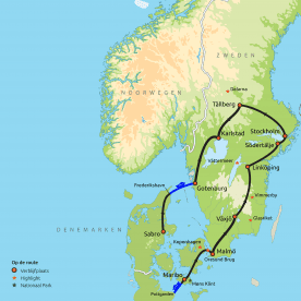 Routekaart Hoogtepunten van Zuid-Zweden