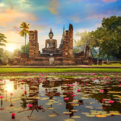 Eén van de belangrijkste tempels van Sukhothai, Wat Mahathat