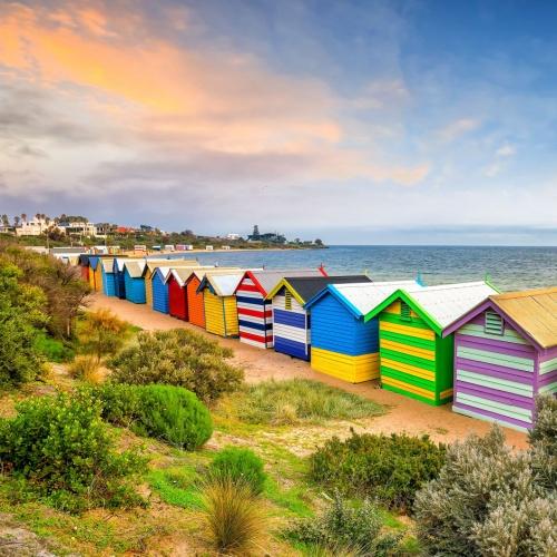 Gekleurde huisjes bij Brighton Beach 