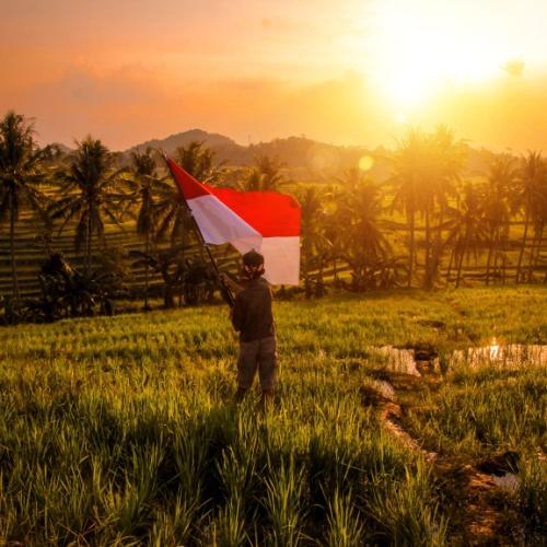 Jongen met Vlag Indonesië